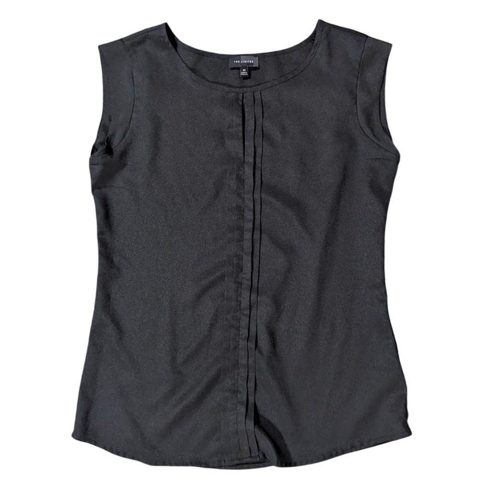 The Limited Tank Top Women XS Black Sleeveless Pleated Front Scoop Neck Workwear